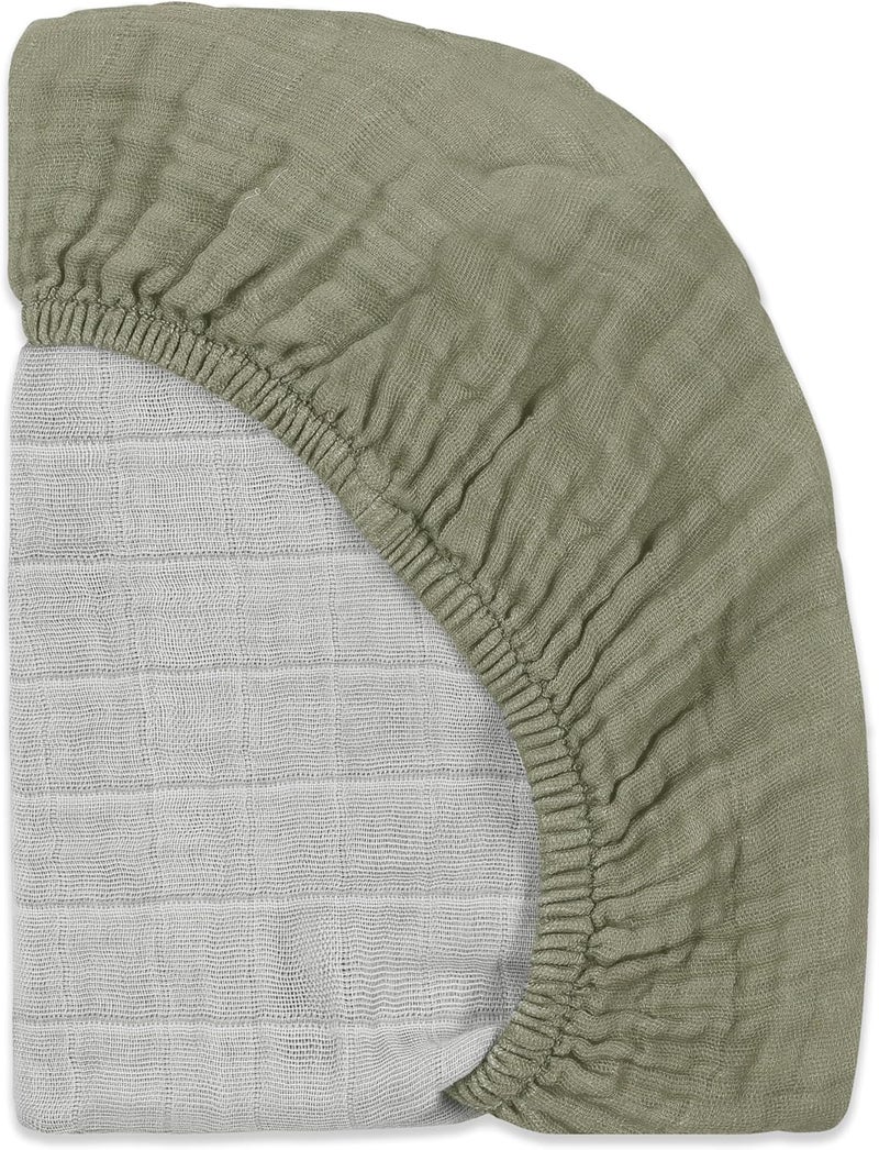 babyletto Muslin Baby Bassinet Sheets for Girls & Boys - GOTS Certified Breathable Organic Cotton Cover, 360° Fitted, Soft, Gentle & Cozy Rectangle Bedside Bassinet Sheets - Matcha Green - Image 4